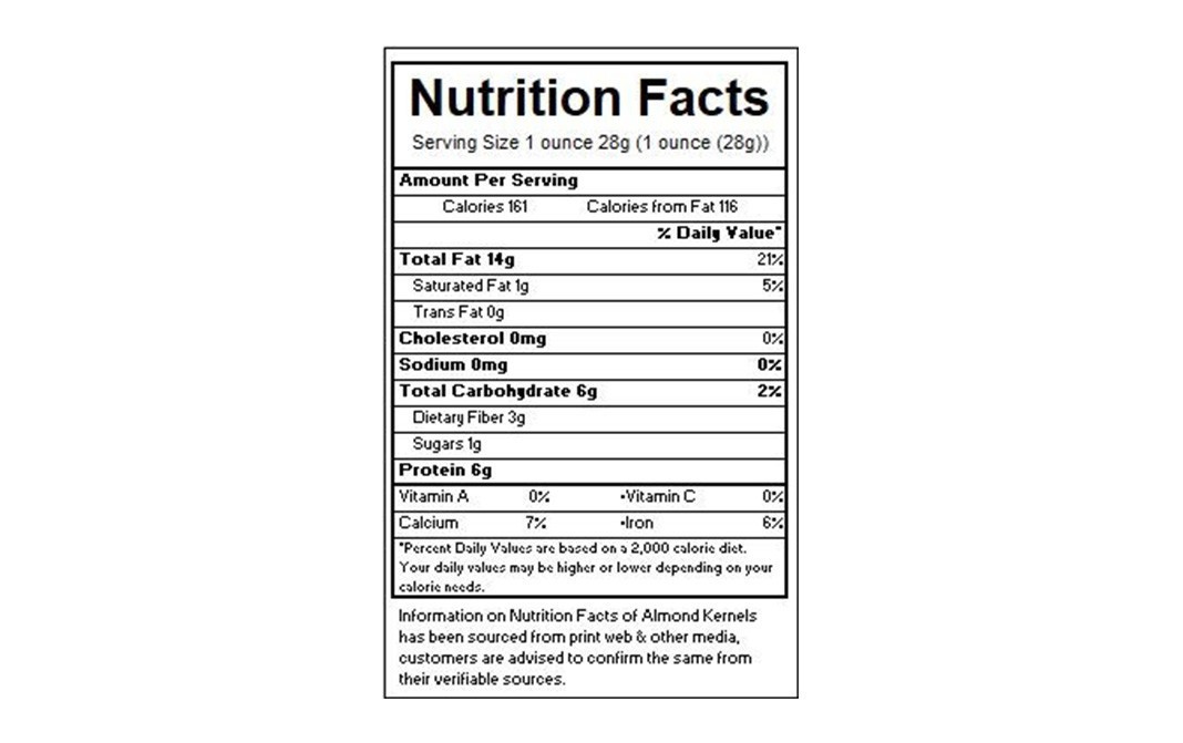 Hambre California Almond Kernel    Pack  500 grams